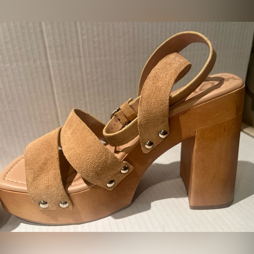 Sam Edelman Rosalind Platform Sandals Size 9 Block Heel Tan Suede. NEW W/out box
